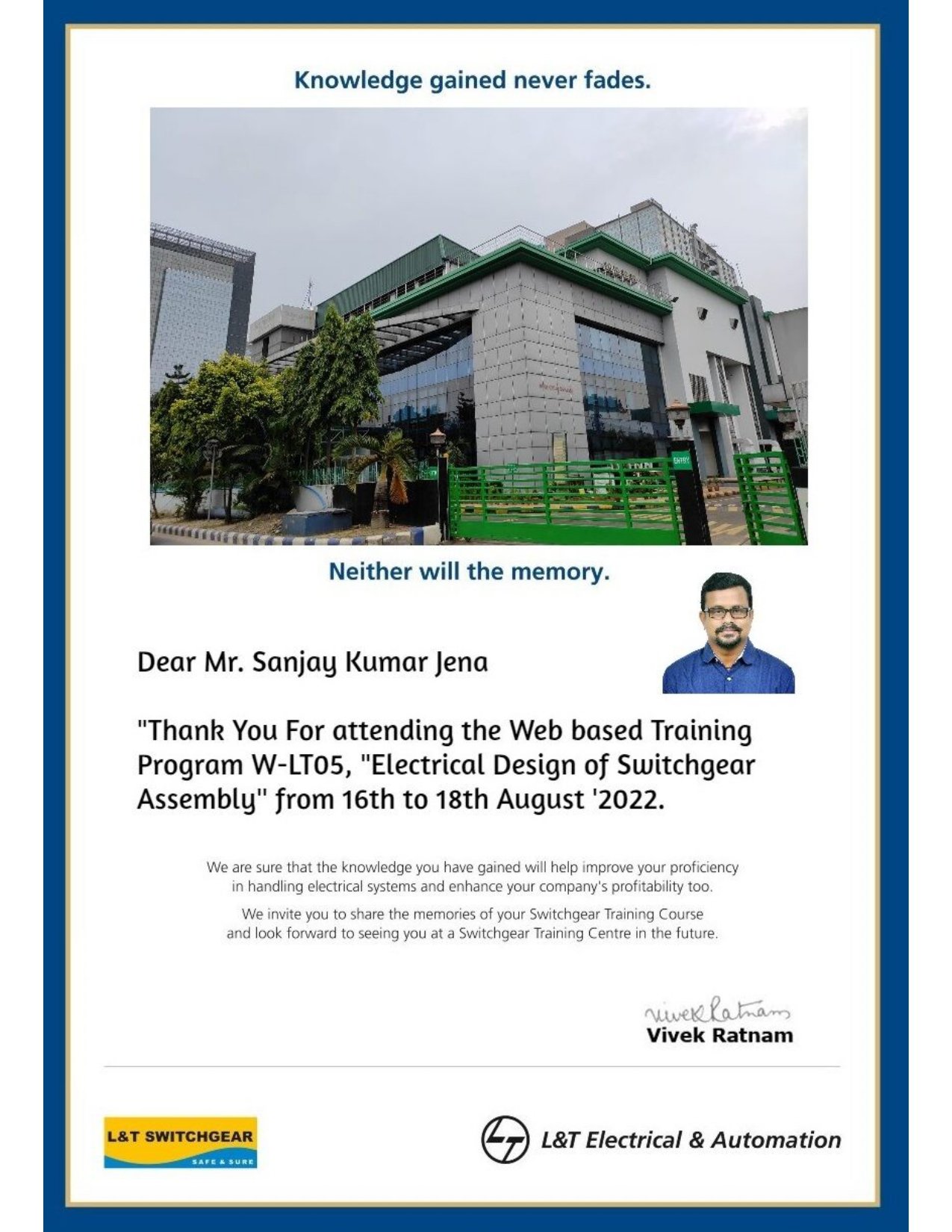 LARSEN & TURBO CERTIFICATE